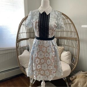 Aqua Ice Blue Floral Lace Mini Dress Medium Whimsigoth Fairy Evening Party